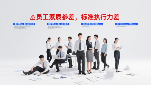 員工素質(zhì)參差，導(dǎo)致標(biāo)準(zhǔn)執(zhí)行力差示意圖